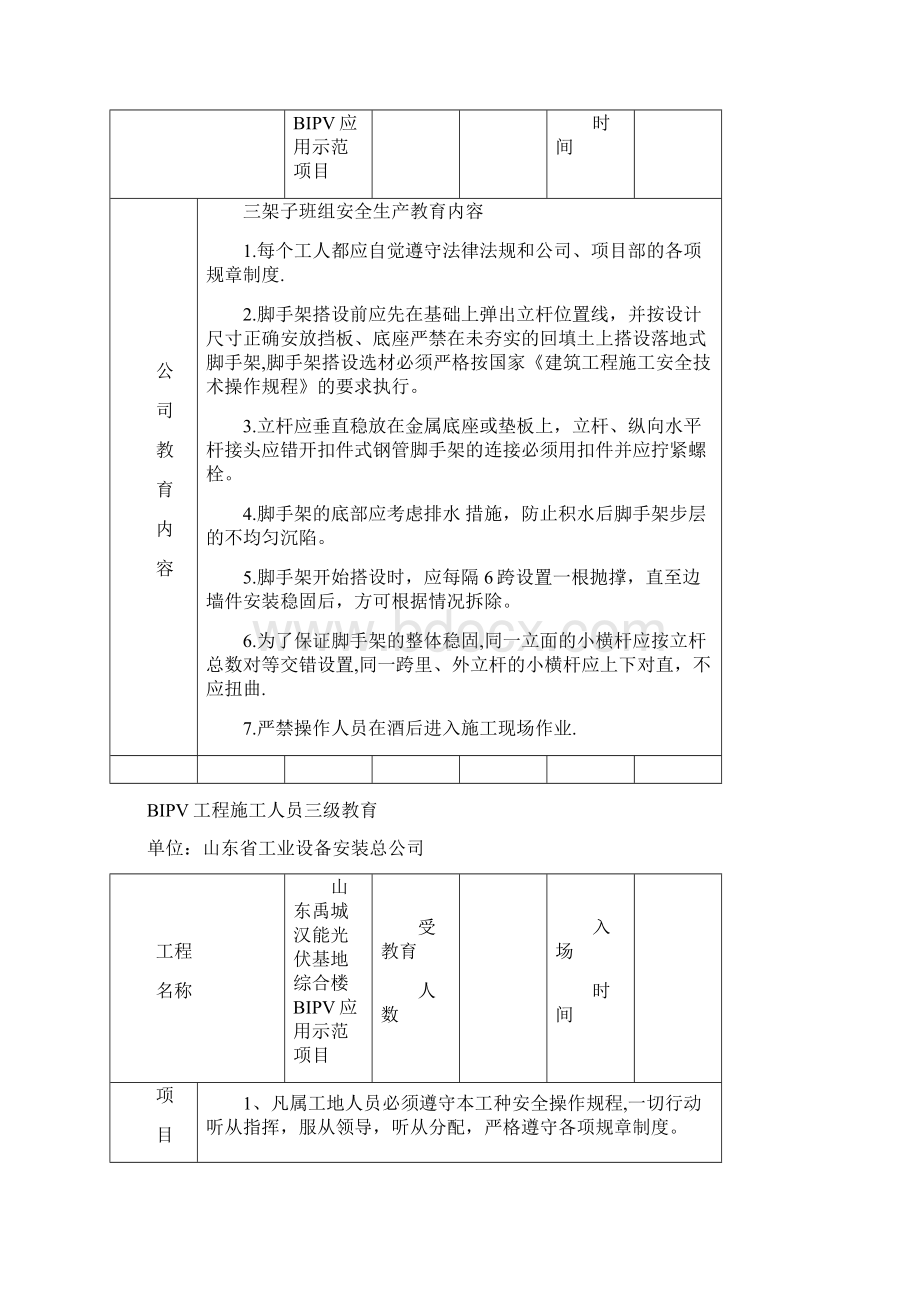 BIPV工程施工人员三级教育建筑施工资料Word格式文档下载.docx_第3页