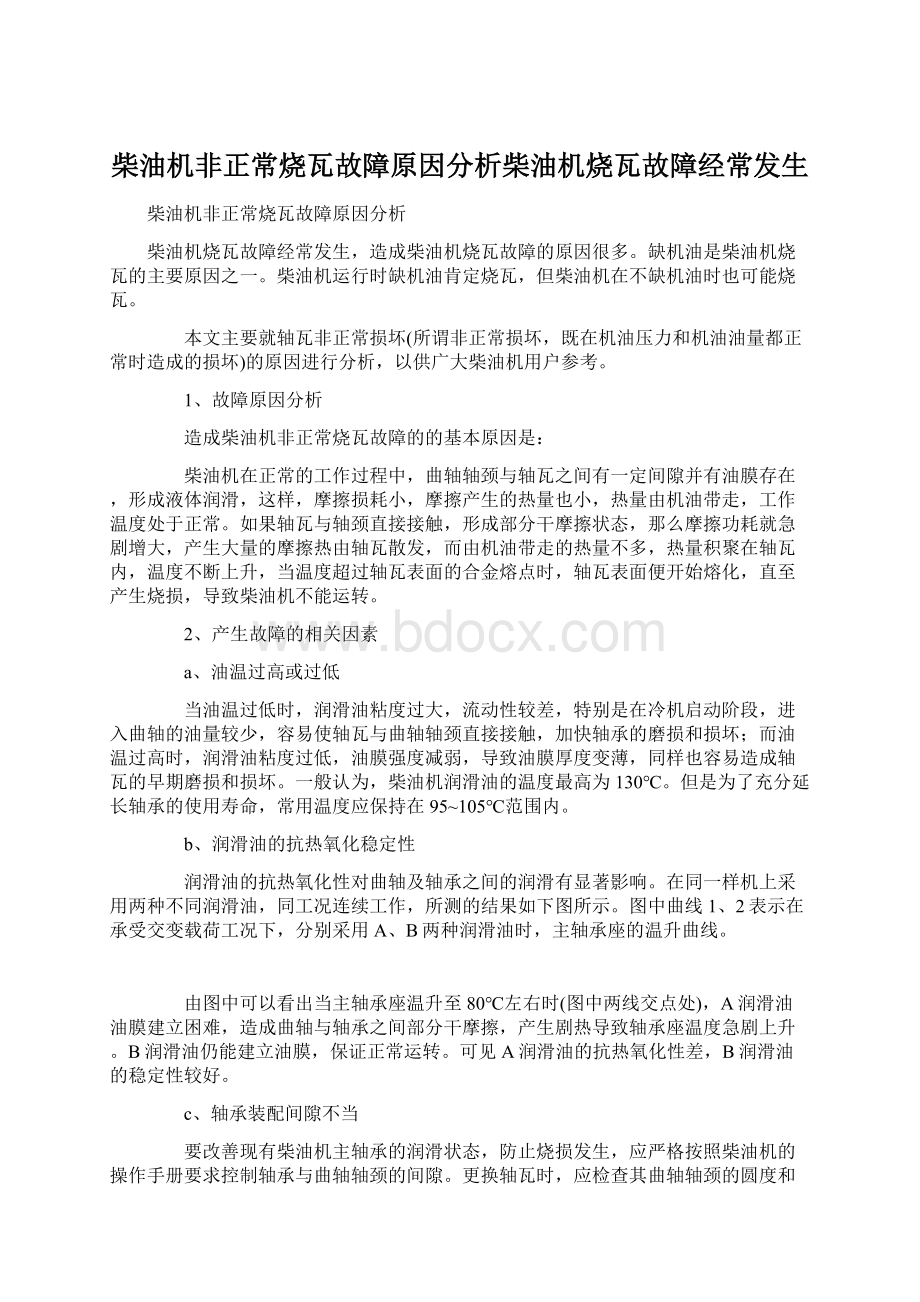 柴油机非正常烧瓦故障原因分析柴油机烧瓦故障经常发生Word文档格式.docx_第1页