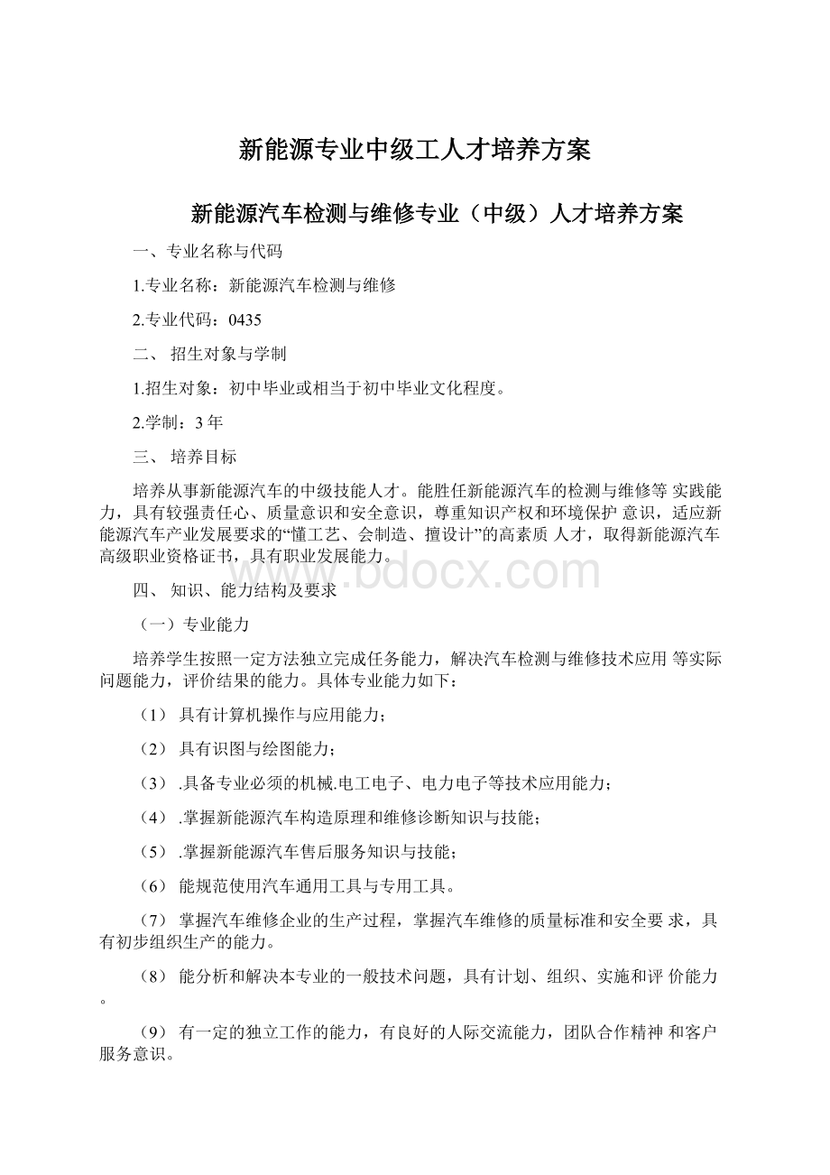 新能源专业中级工人才培养方案.docx_第1页