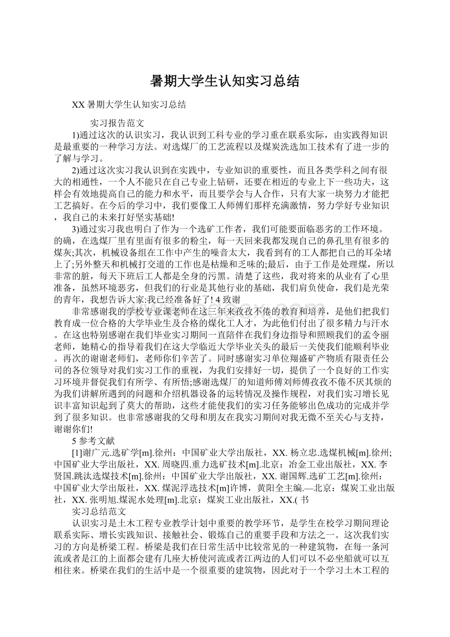 暑期大学生认知实习总结.docx