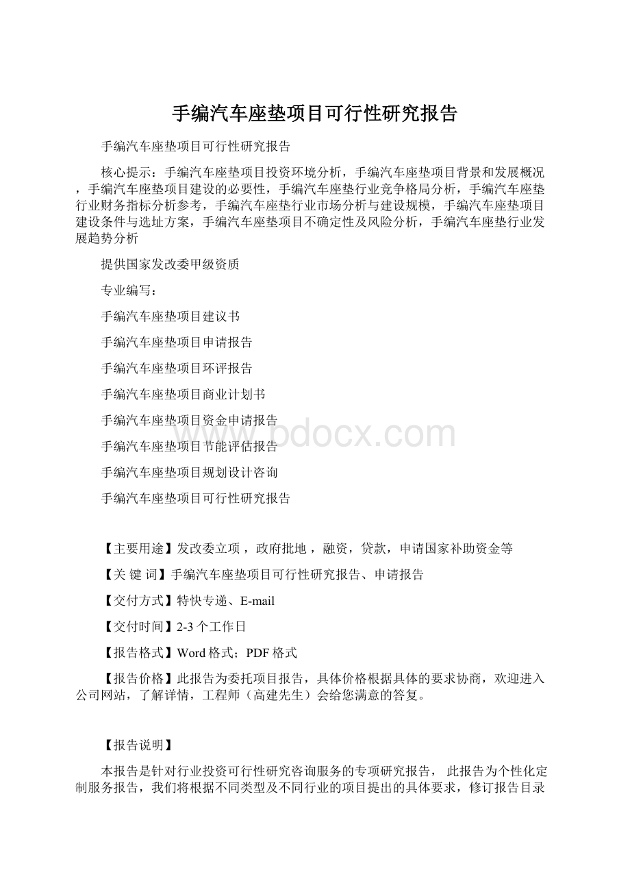 手编汽车座垫项目可行性研究报告.docx