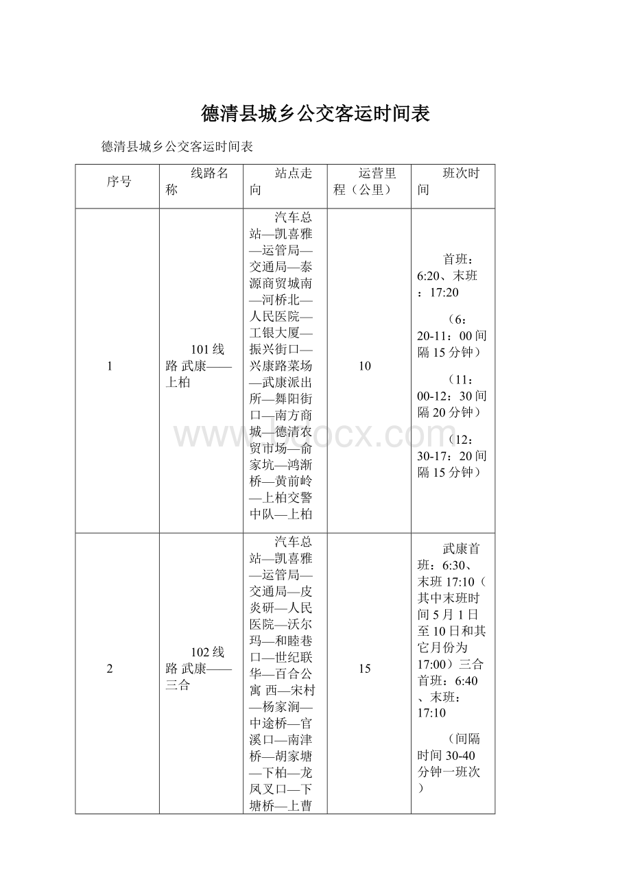 德清县城乡公交客运时间表.docx