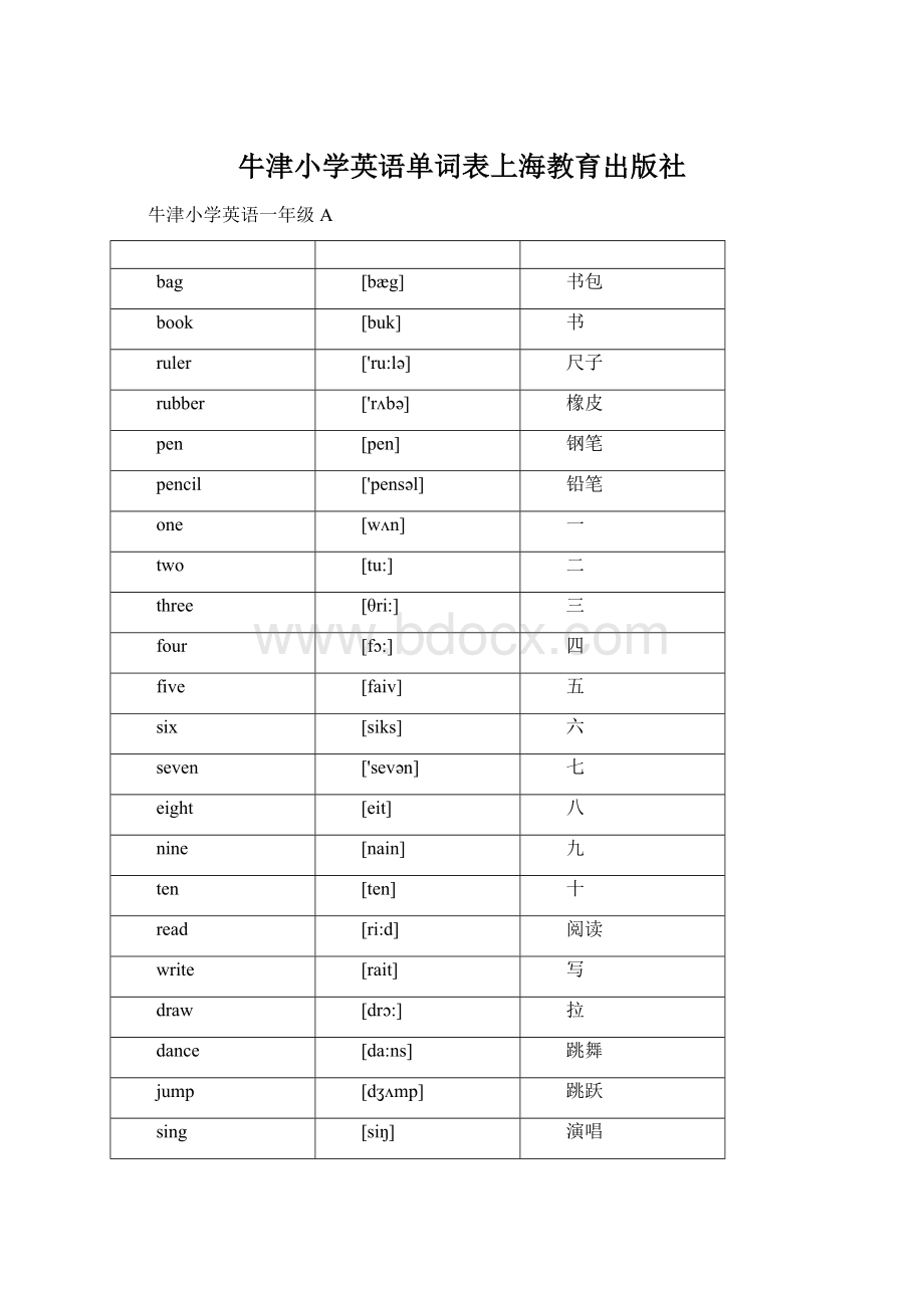 牛津小学英语单词表上海教育出版社Word下载.docx