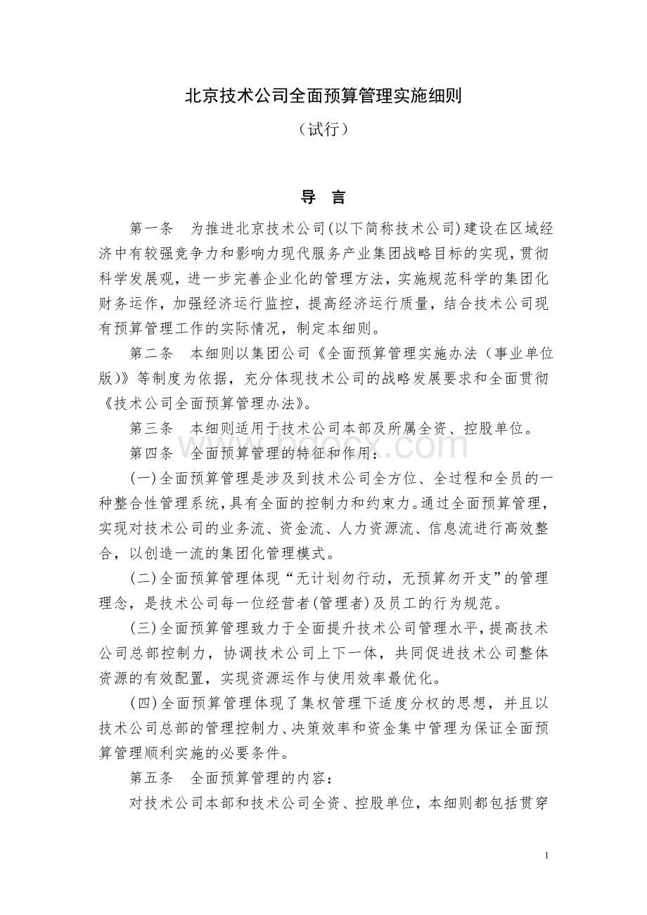 北京技术公司全面预算管理实施细则Word格式.doc_第1页