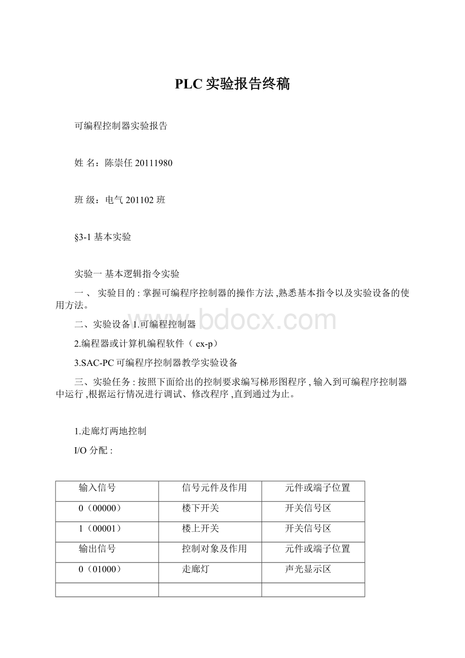 PLC实验报告终稿文档格式.docx_第1页