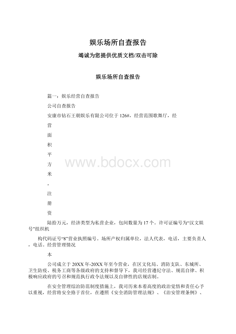 娱乐场所自查报告Word格式.docx