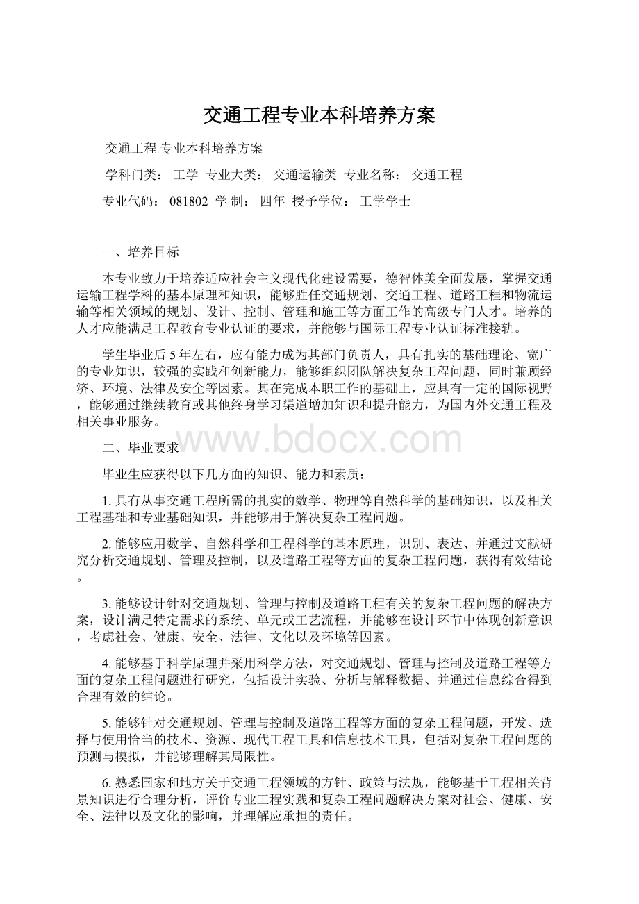 交通工程专业本科培养方案Word文档格式.docx