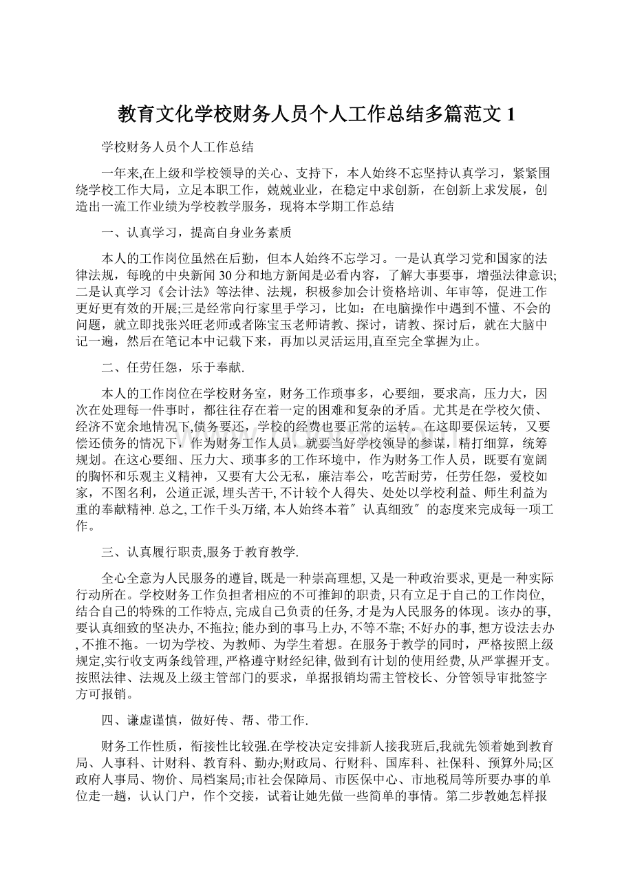 教育文化学校财务人员个人工作总结多篇范文1.docx