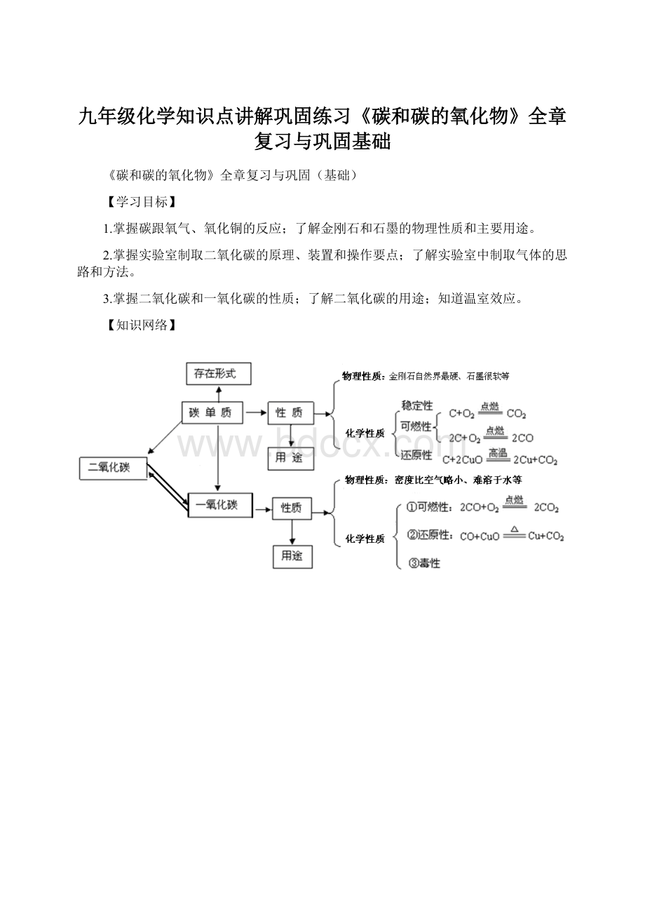 九年级化学知识点讲解巩固练习《碳和碳的氧化物》全章复习与巩固基础.docx