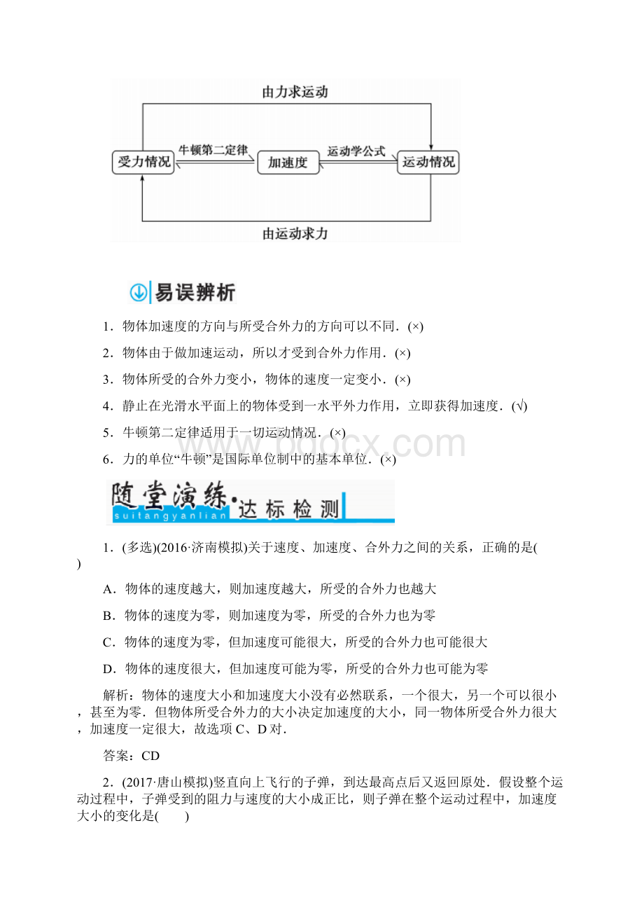 高考物理一轮总复习检测第三章 第2课时 牛顿第二定律 两类动力学问题 Word版含答案Word下载.docx_第2页