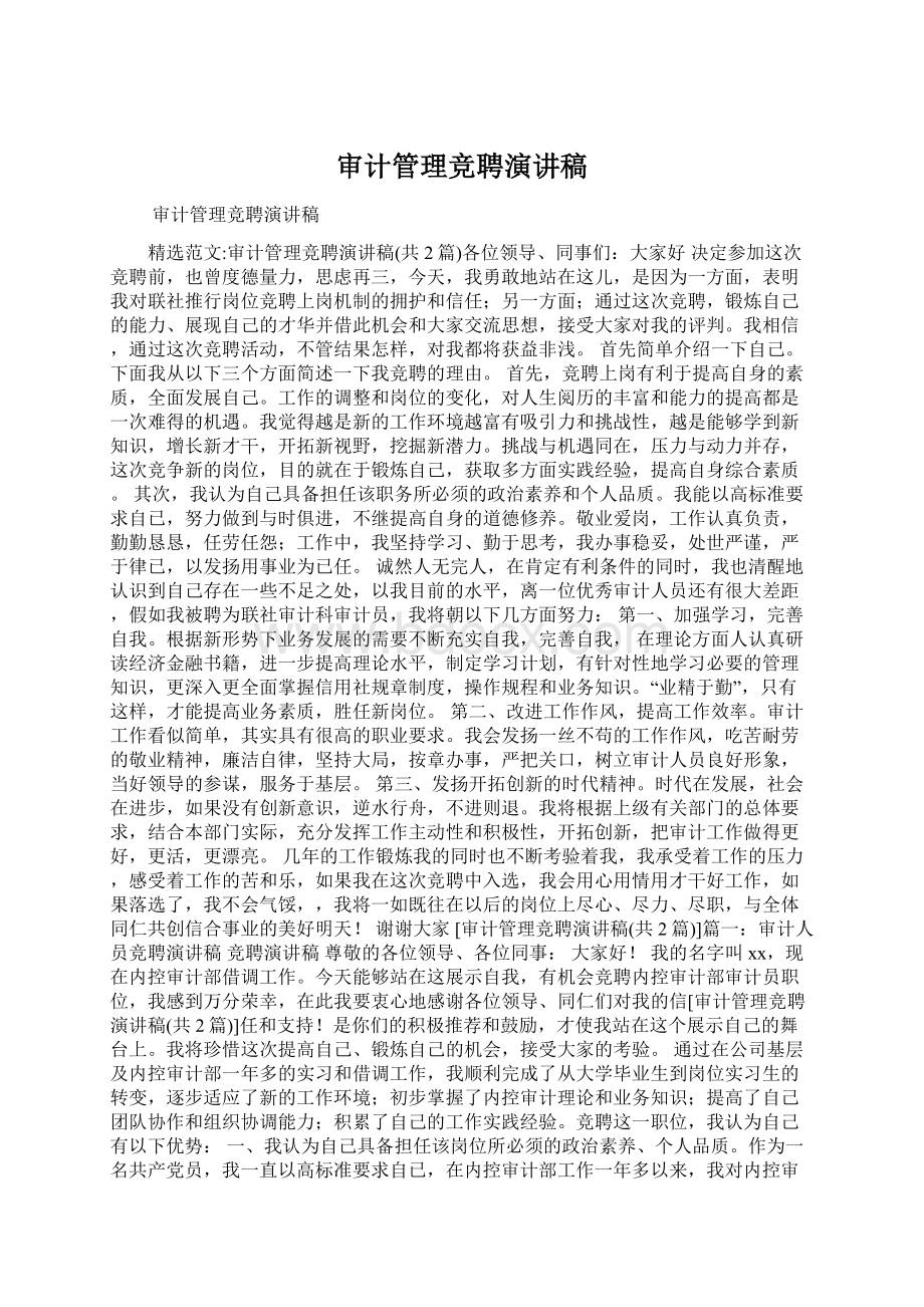 审计管理竞聘演讲稿Word格式文档下载.docx