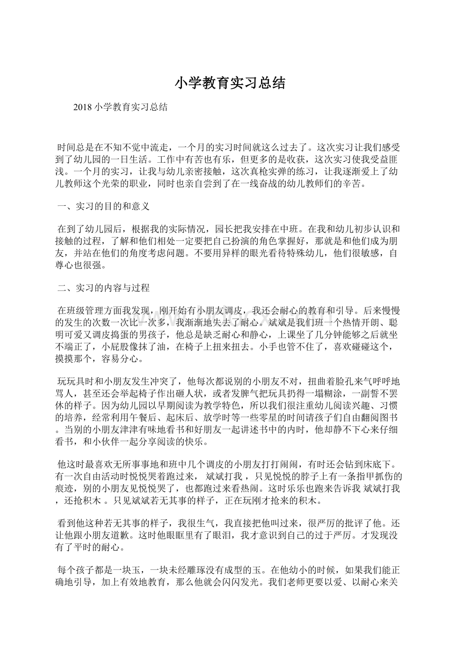 小学教育实习总结文档格式.docx