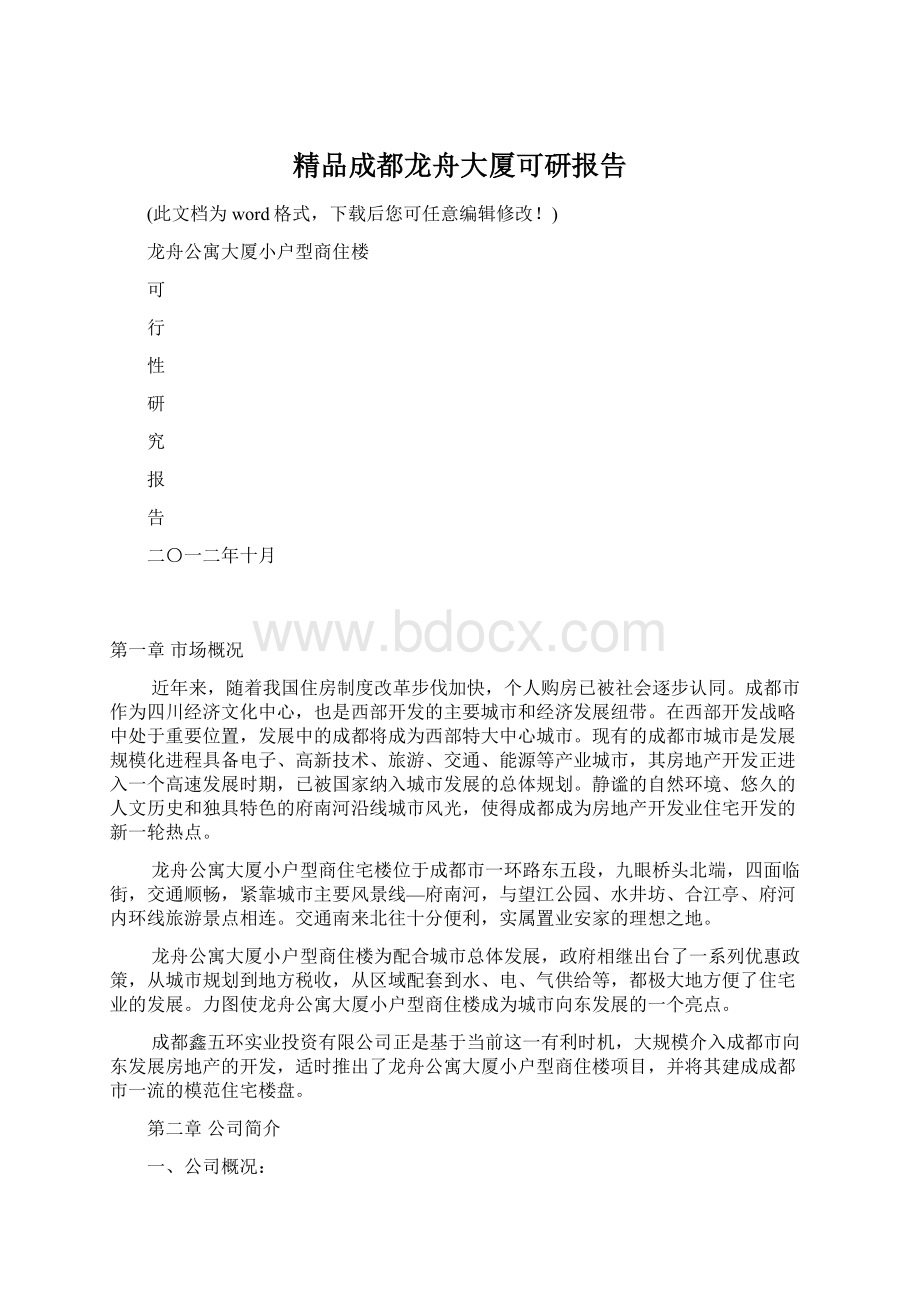 精品成都龙舟大厦可研报告.docx