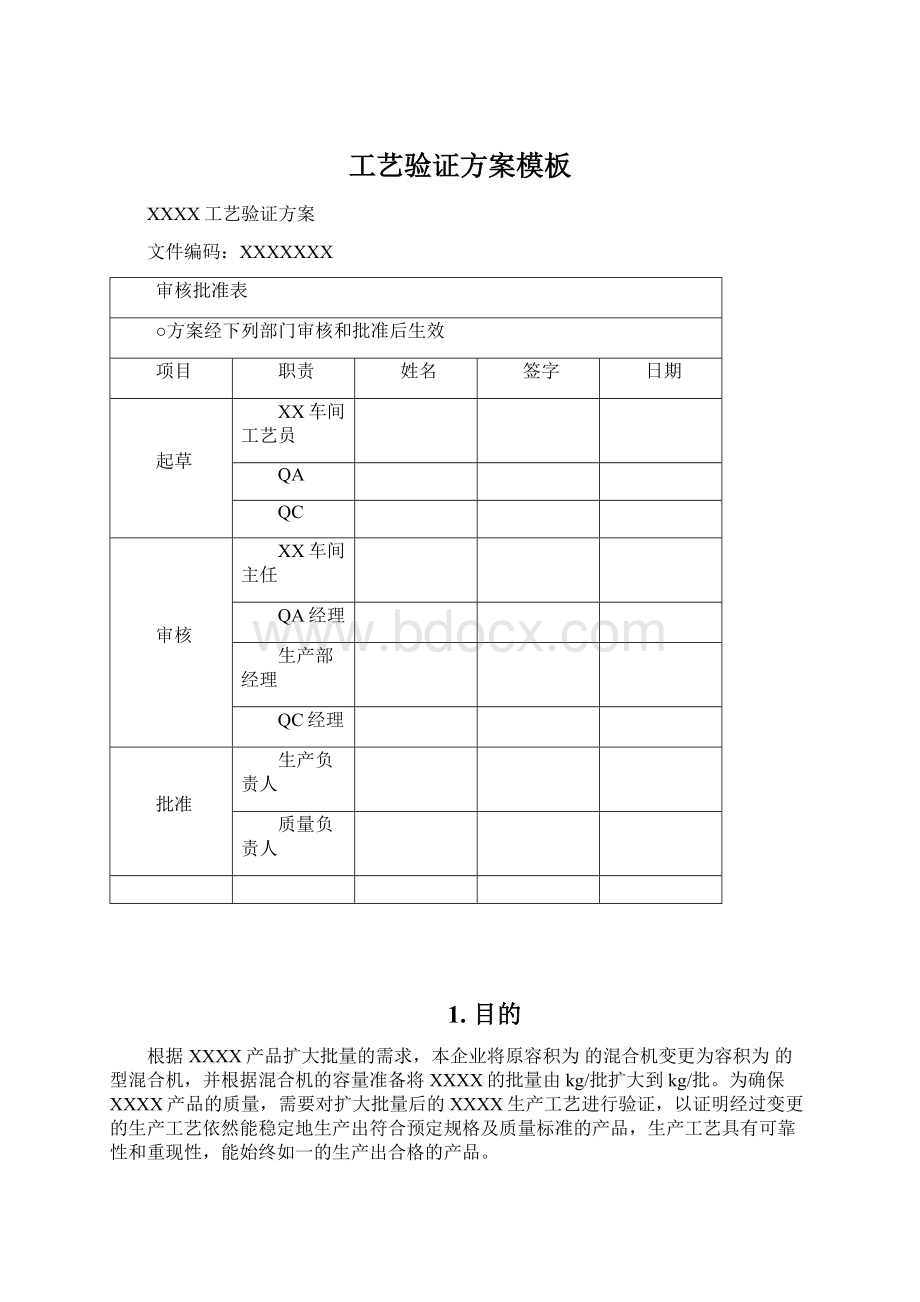 工艺验证方案模板文档格式.docx_第1页