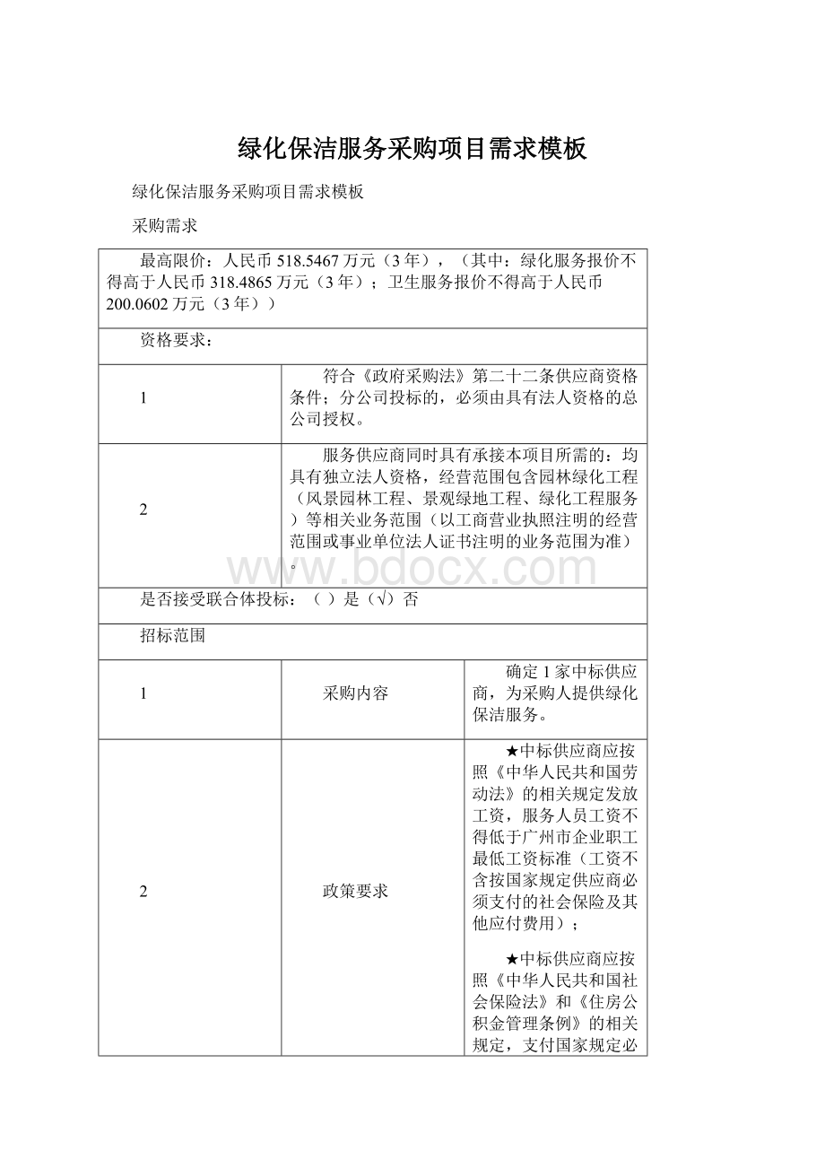 绿化保洁服务采购项目需求模板Word文件下载.docx