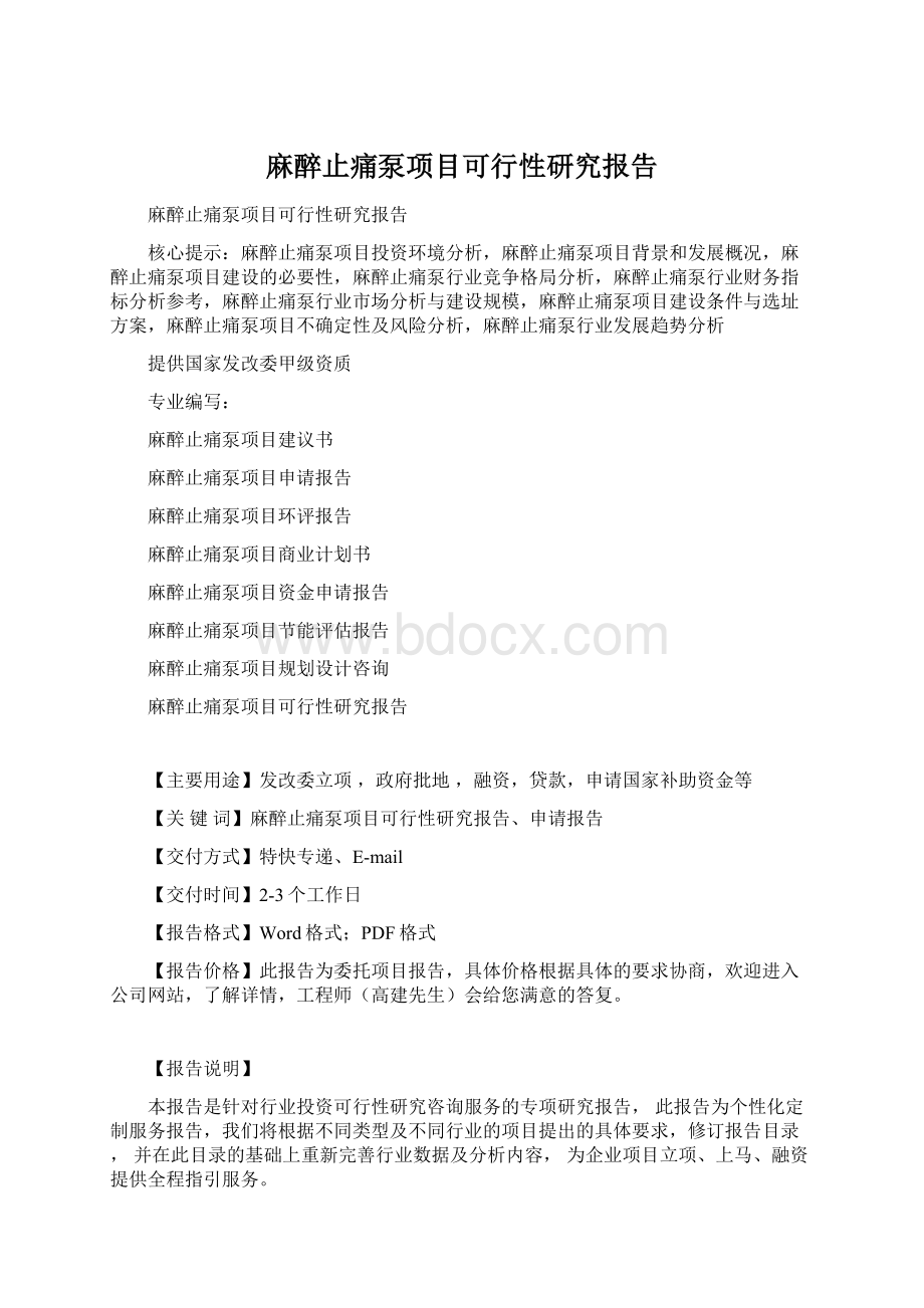 麻醉止痛泵项目可行性研究报告Word格式文档下载.docx_第1页