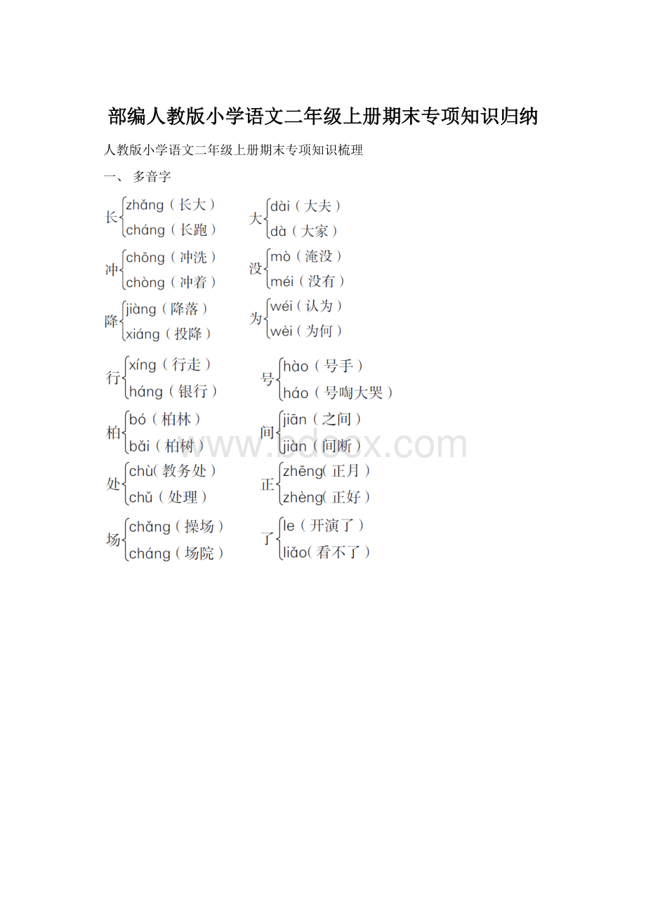 部编人教版小学语文二年级上册期末专项知识归纳.docx