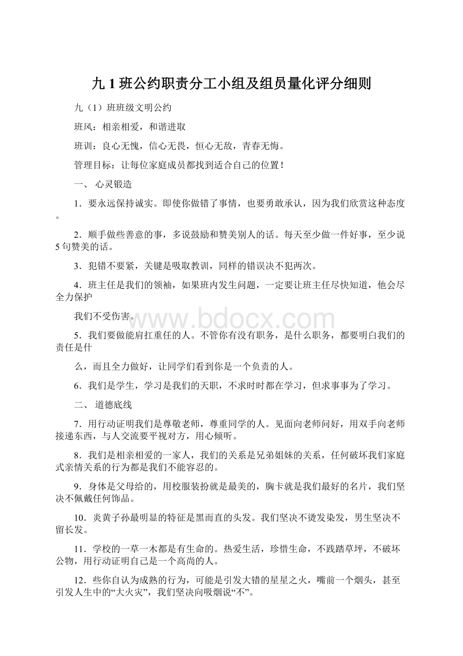 九1班公约职责分工小组及组员量化评分细则.docx