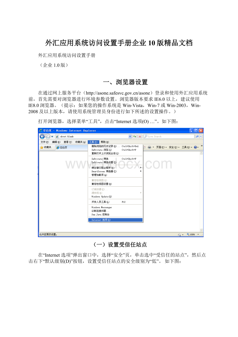 外汇应用系统访问设置手册企业10版精品文档Word格式.docx