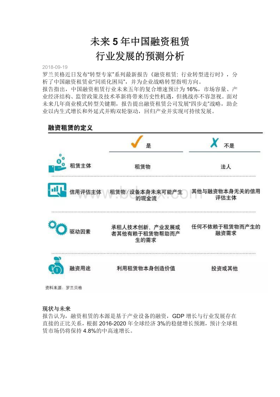 未来5年中国融资租赁行业发展的预测分析Word文档下载推荐.docx