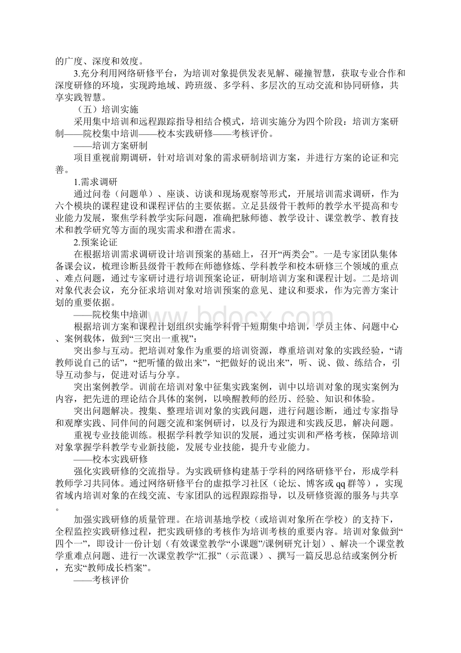 国培计划对中小学教师短期集中培训实施方案标准范本Word格式文档下载.docx_第3页