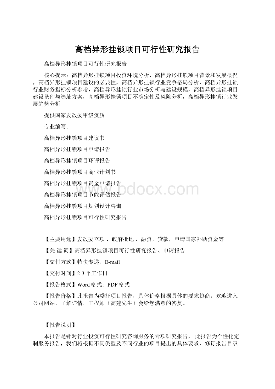 高档异形挂锁项目可行性研究报告Word格式文档下载.docx