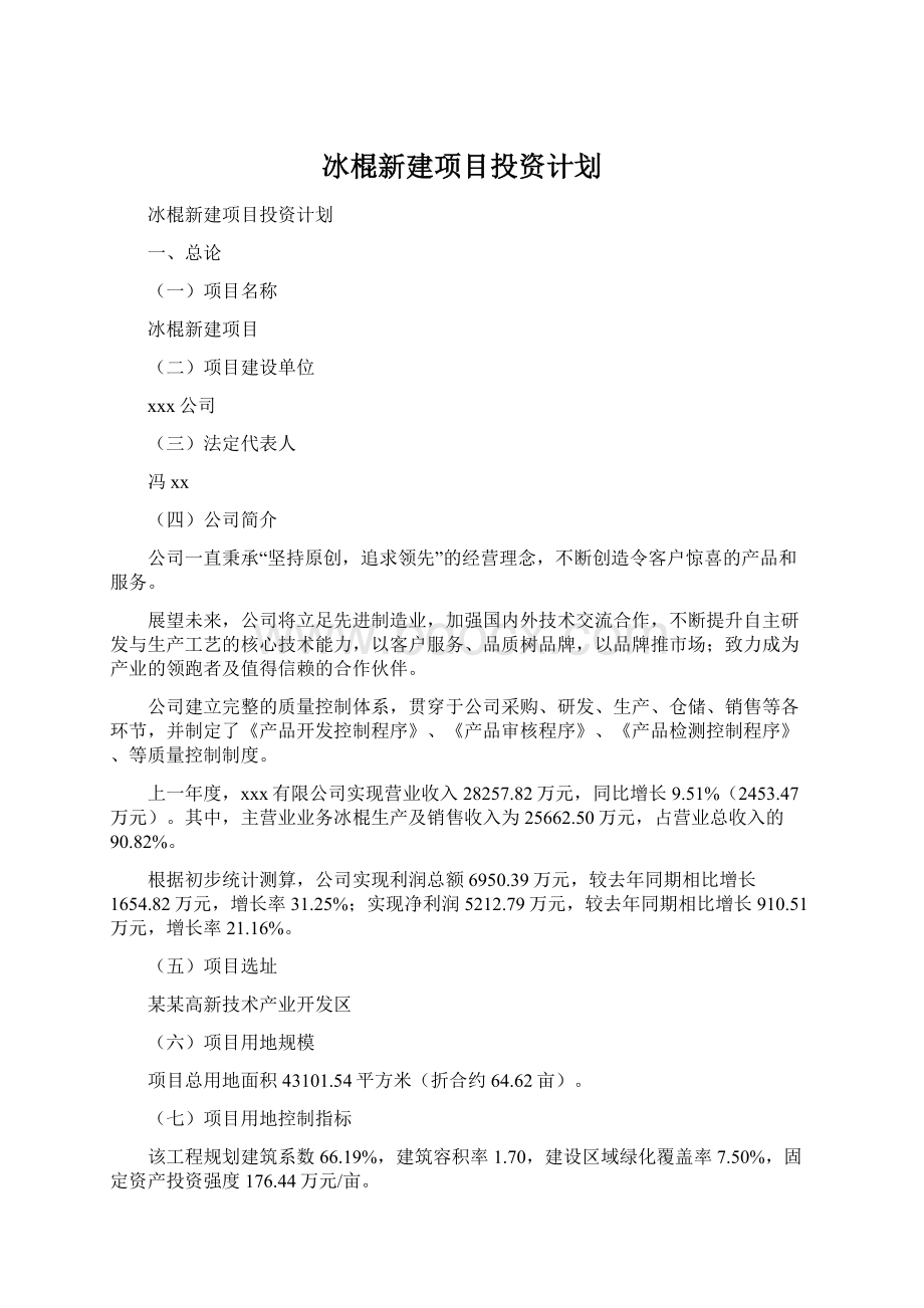 冰棍新建项目投资计划文档格式.docx