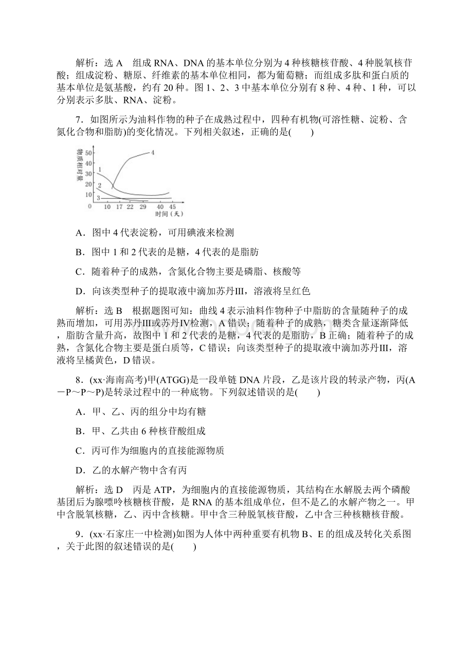 高考生物一轮复习第1部分分子与细胞第一单元细胞及其分子组成课时检测四核酸糖类和脂质.docx_第3页