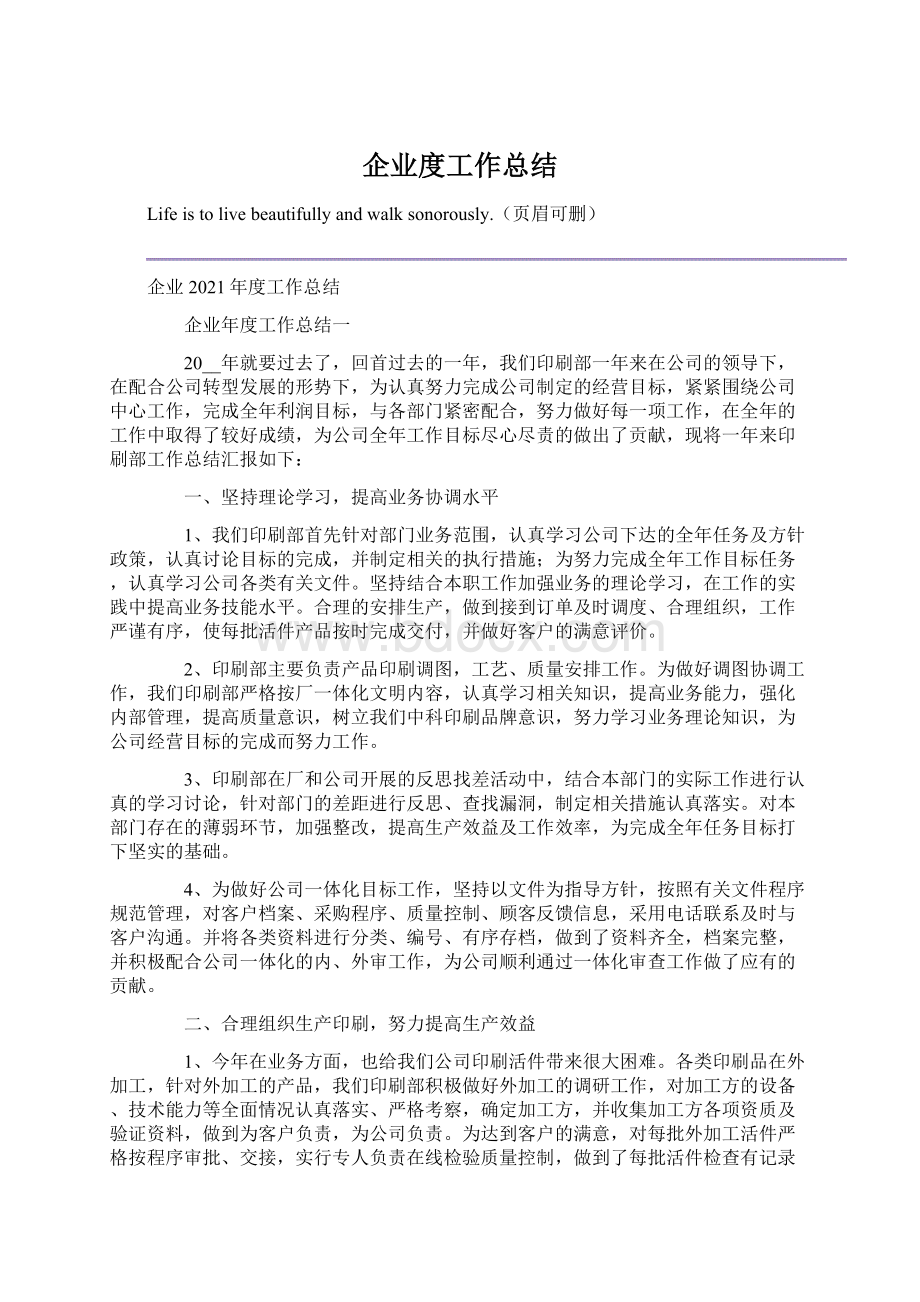 企业度工作总结Word文档下载推荐.docx