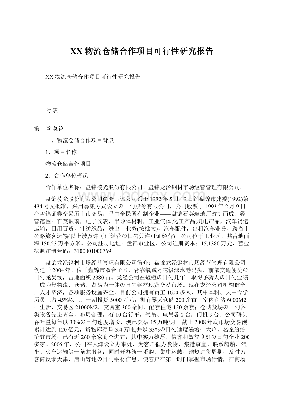 XX物流仓储合作项目可行性研究报告Word格式.docx_第1页