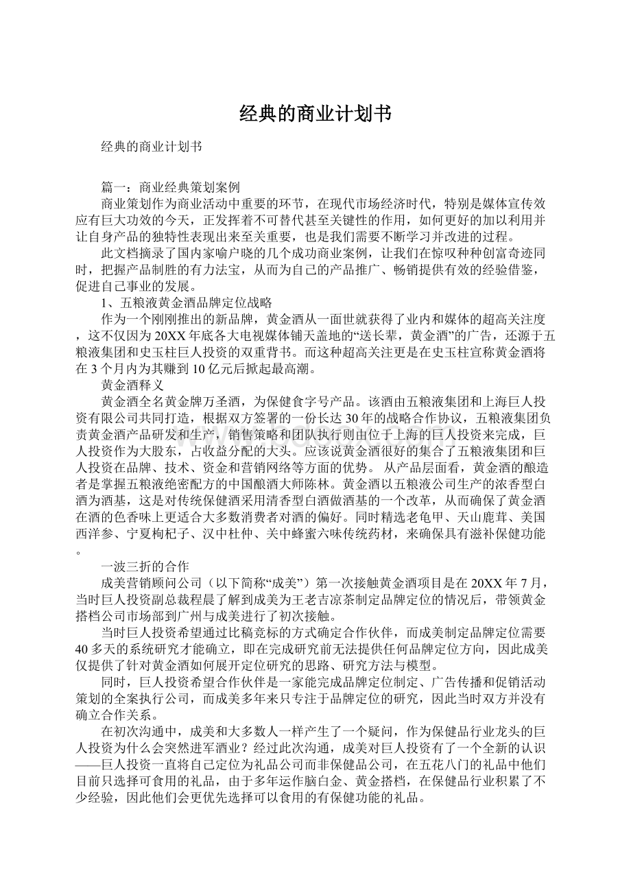 经典的商业计划书文档格式.docx_第1页