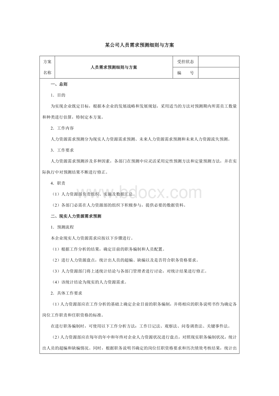 某公司人力资源需求预测细则与方案Word格式文档下载.doc