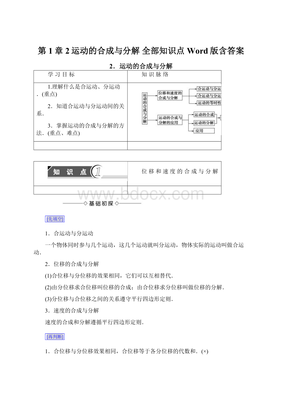 第1章 2运动的合成与分解 全部知识点Word版含答案Word格式.docx_第1页