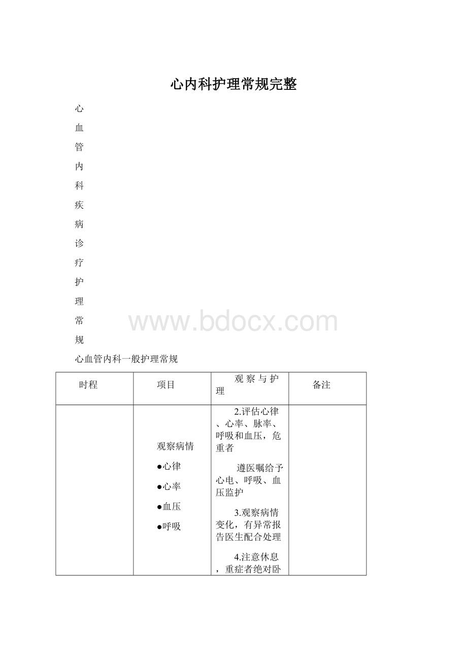 心内科护理常规完整Word文档下载推荐.docx