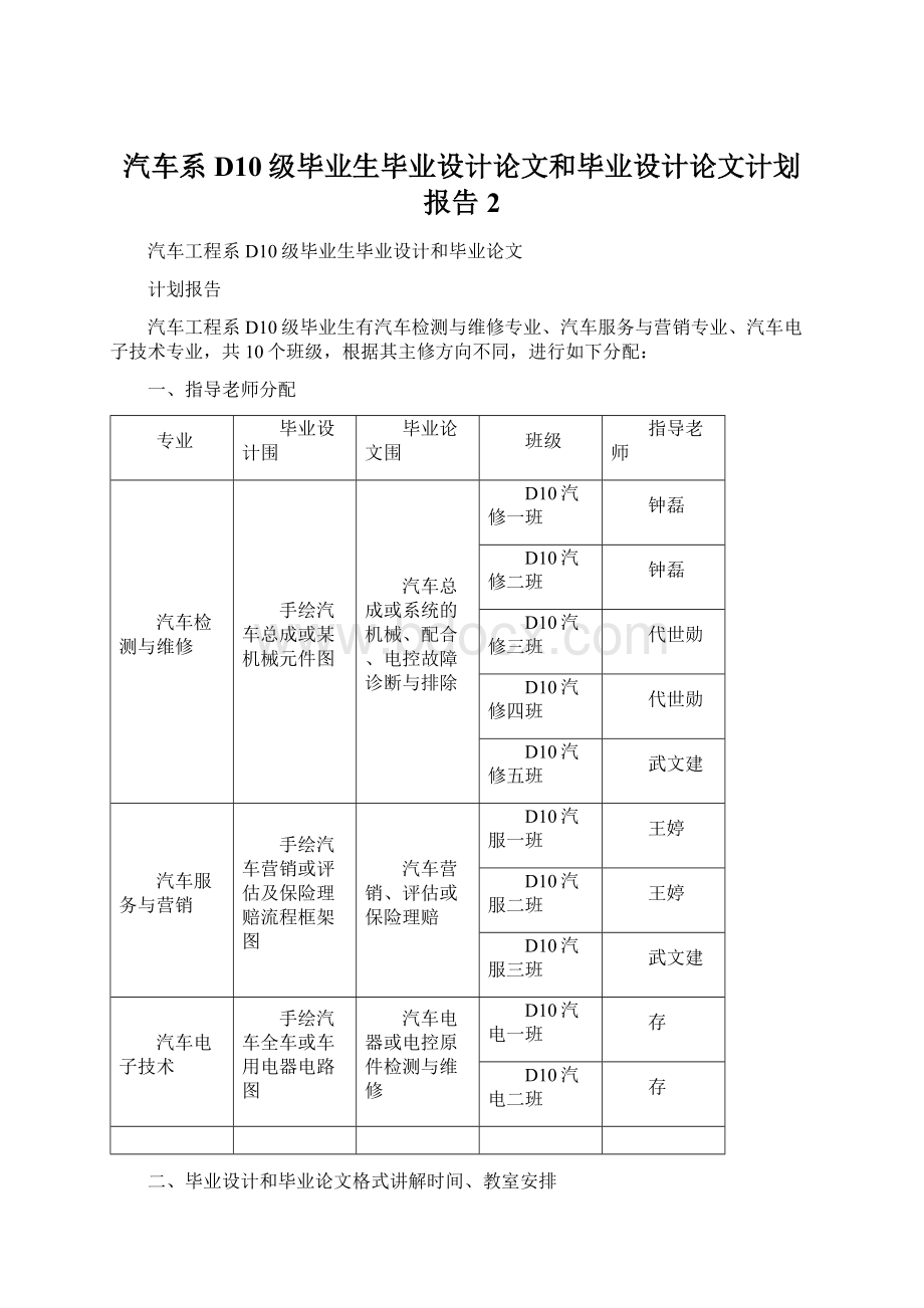 汽车系D10级毕业生毕业设计论文和毕业设计论文计划报告2.docx_第1页