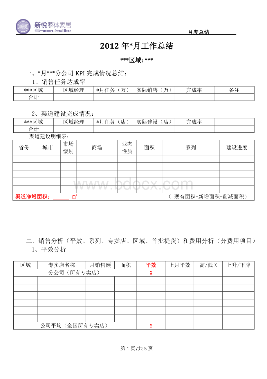 月工作总结与月工作计划区域经理版-修改Word文档格式.doc_第1页