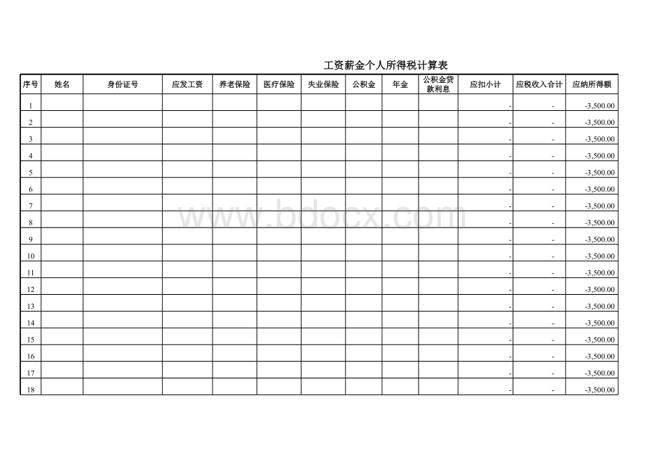 工资薪金个人所得税计算表(带公式)表格文件下载.xls