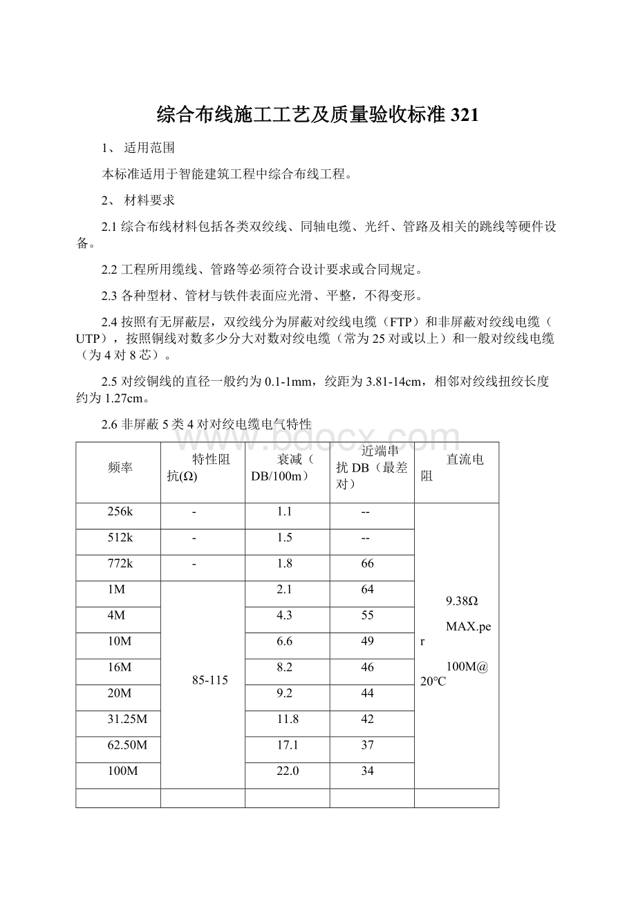 综合布线施工工艺及质量验收标准321Word文档下载推荐.docx