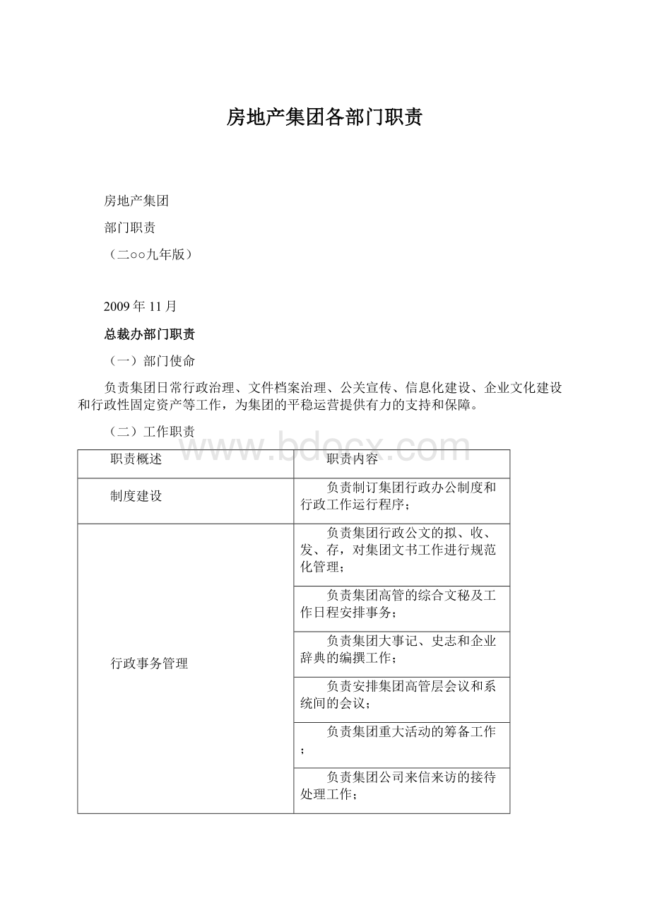 房地产集团各部门职责.docx_第1页