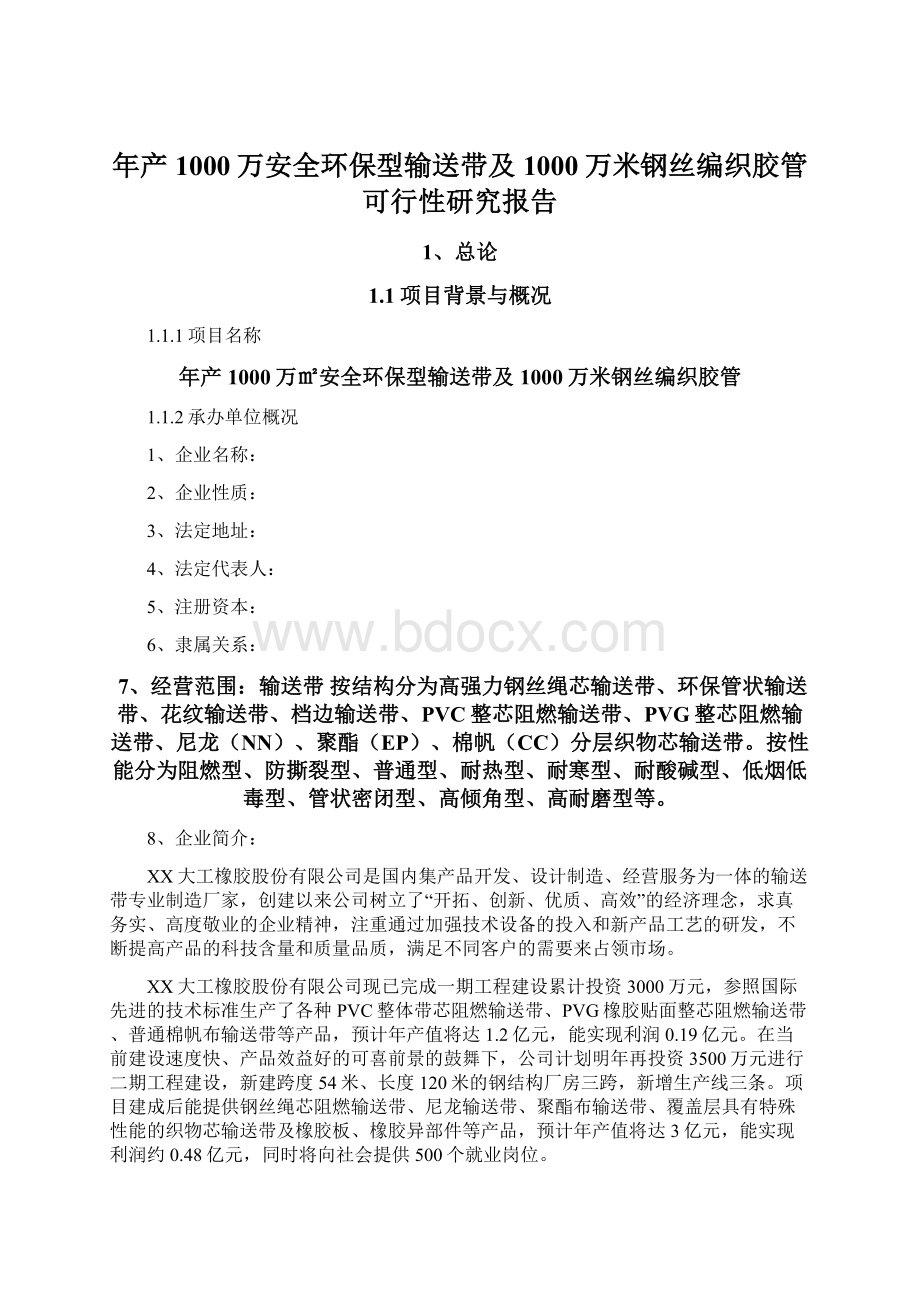 年产1000万安全环保型输送带及1000万米钢丝编织胶管可行性研究报告.docx