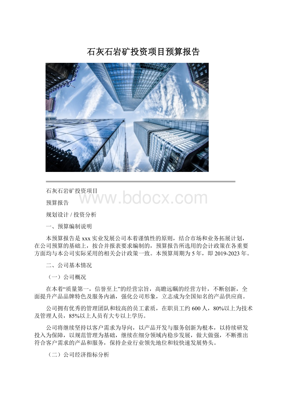 石灰石岩矿投资项目预算报告Word文件下载.docx