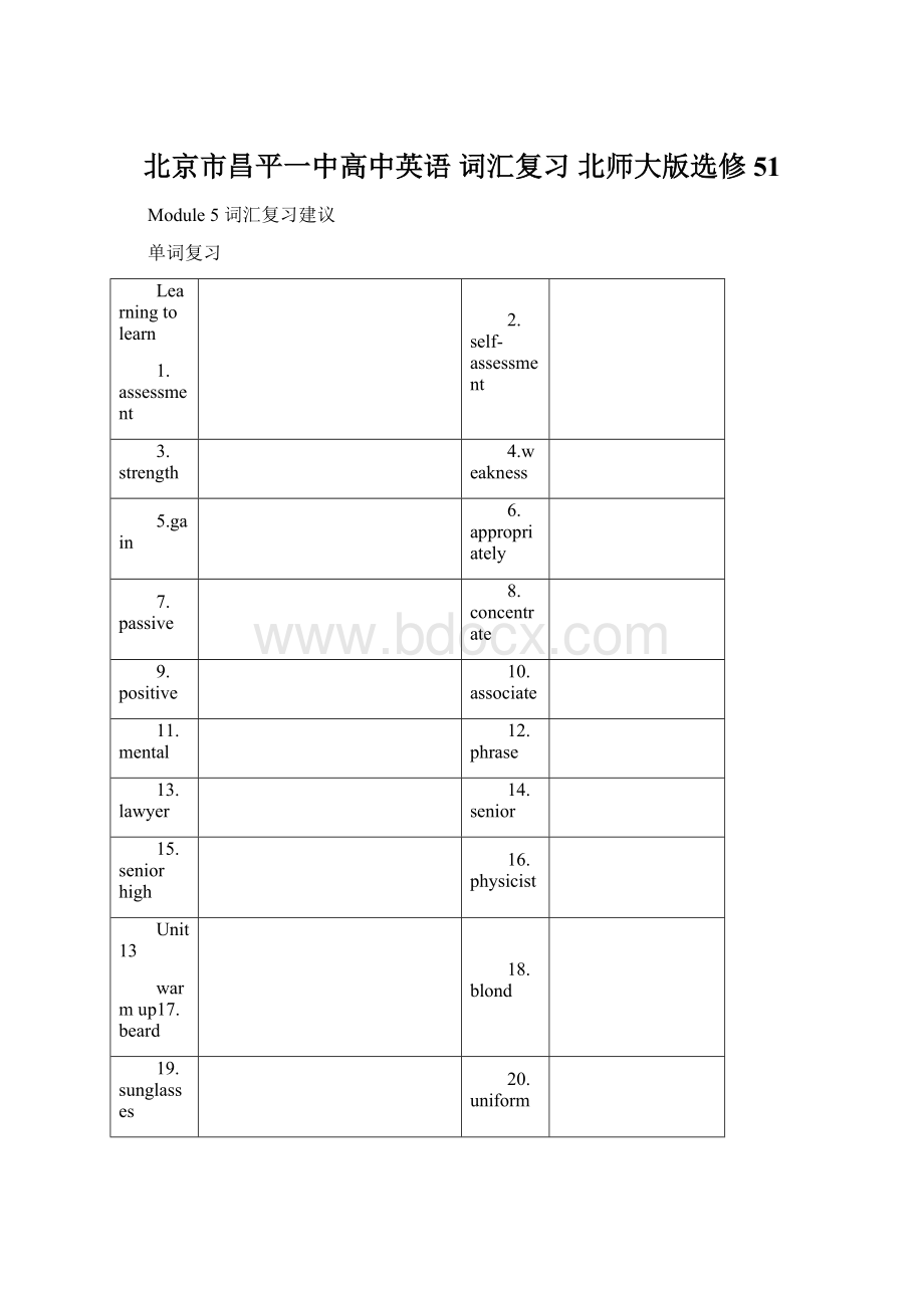 北京市昌平一中高中英语 词汇复习 北师大版选修51.docx