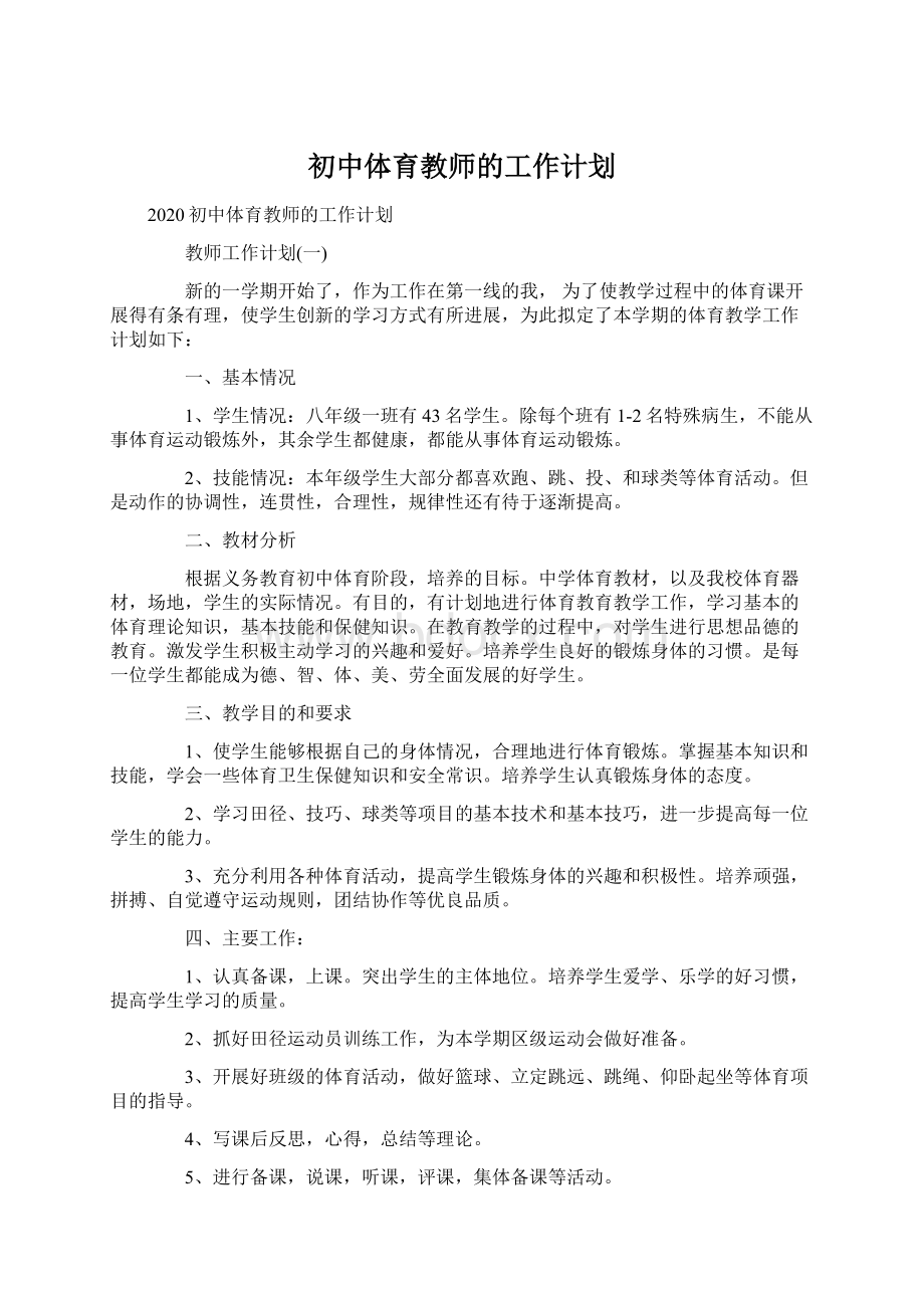 初中体育教师的工作计划.docx