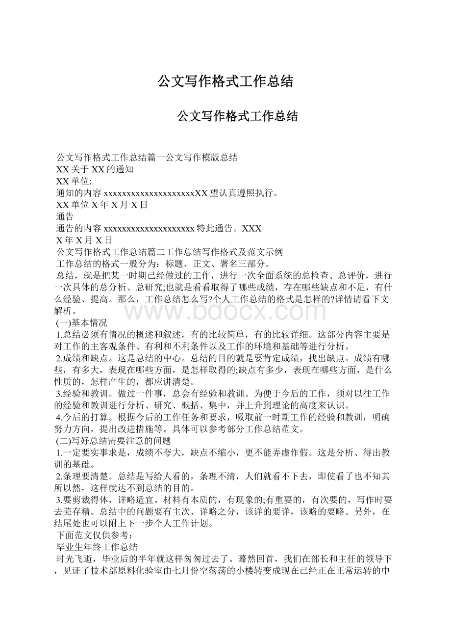 公文写作格式工作总结Word格式文档下载.docx