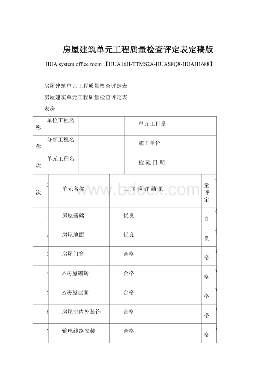 房屋建筑单元工程质量检查评定表定稿版.docx_第1页