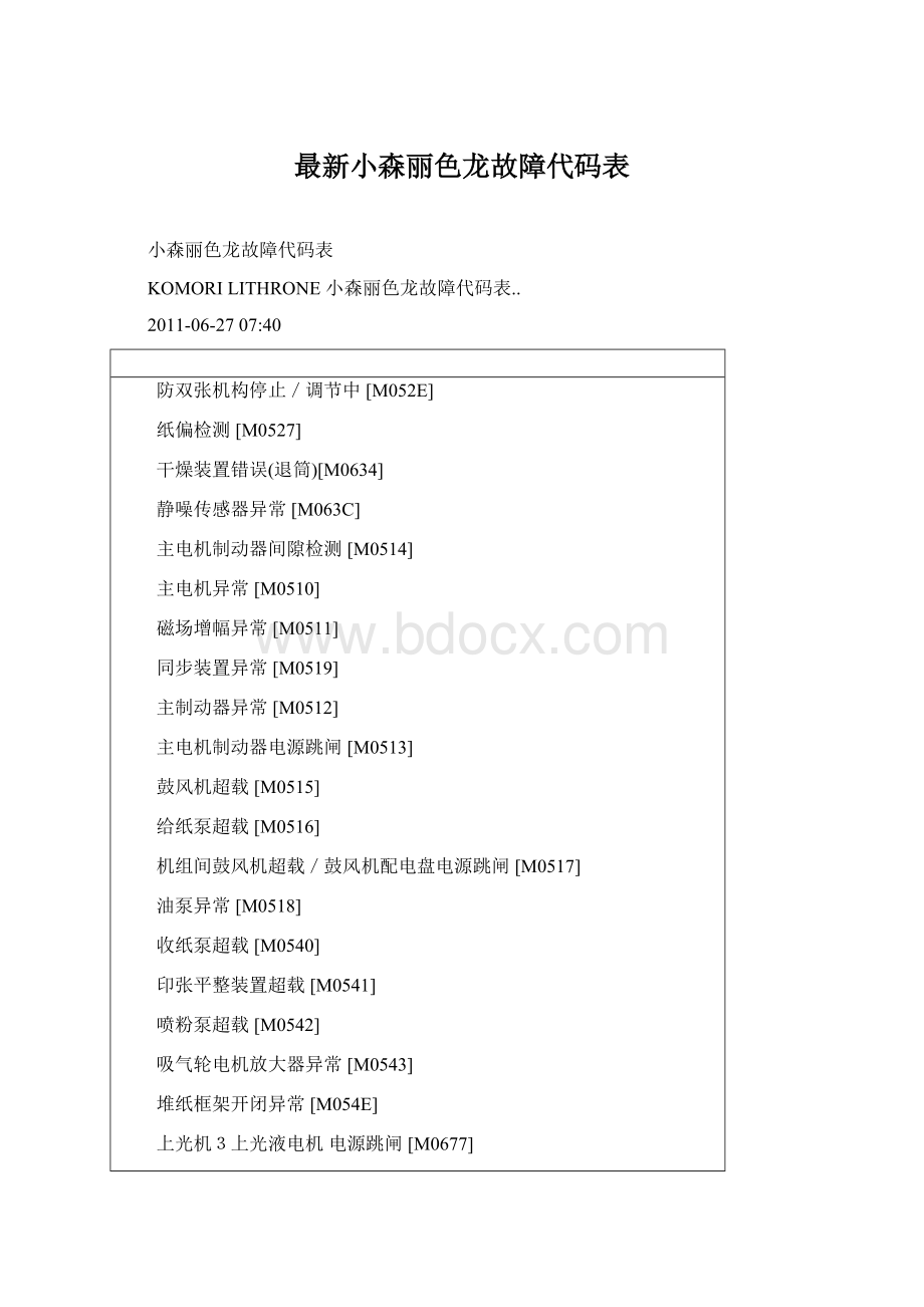 最新小森丽色龙故障代码表.docx