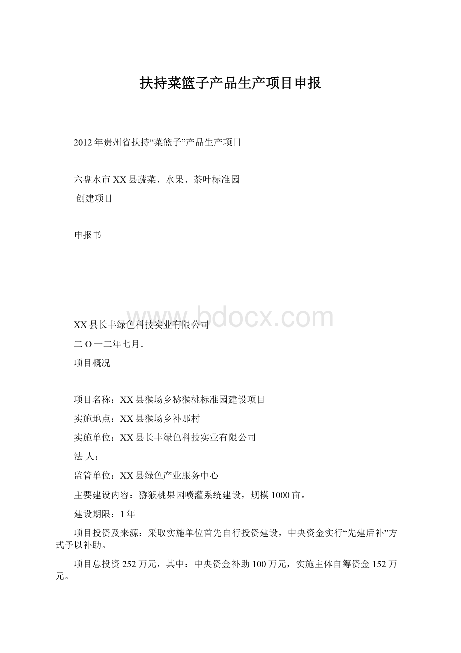 扶持菜篮子产品生产项目申报文档格式.docx