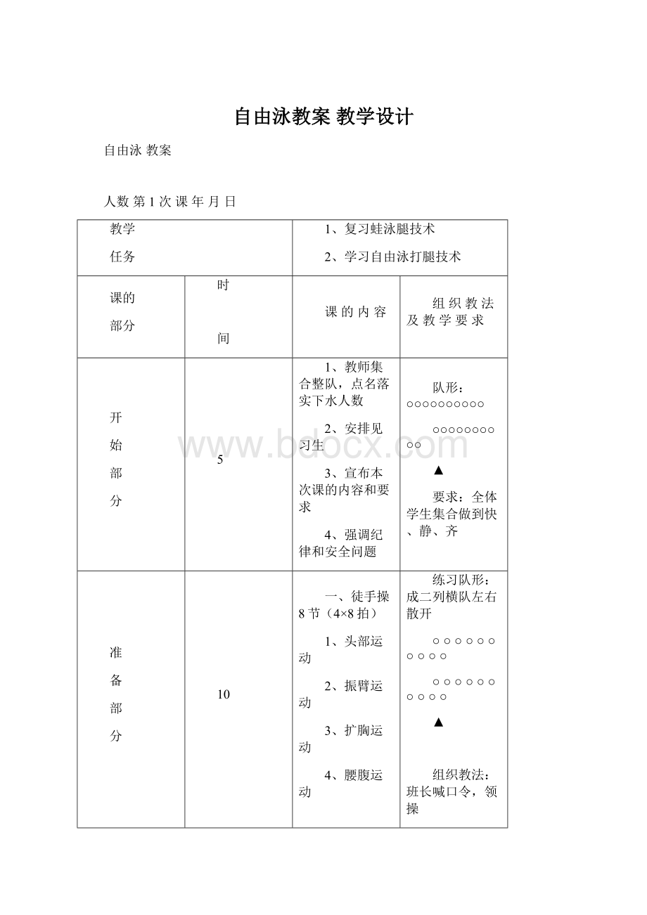 自由泳教案 教学设计Word文件下载.docx_第1页