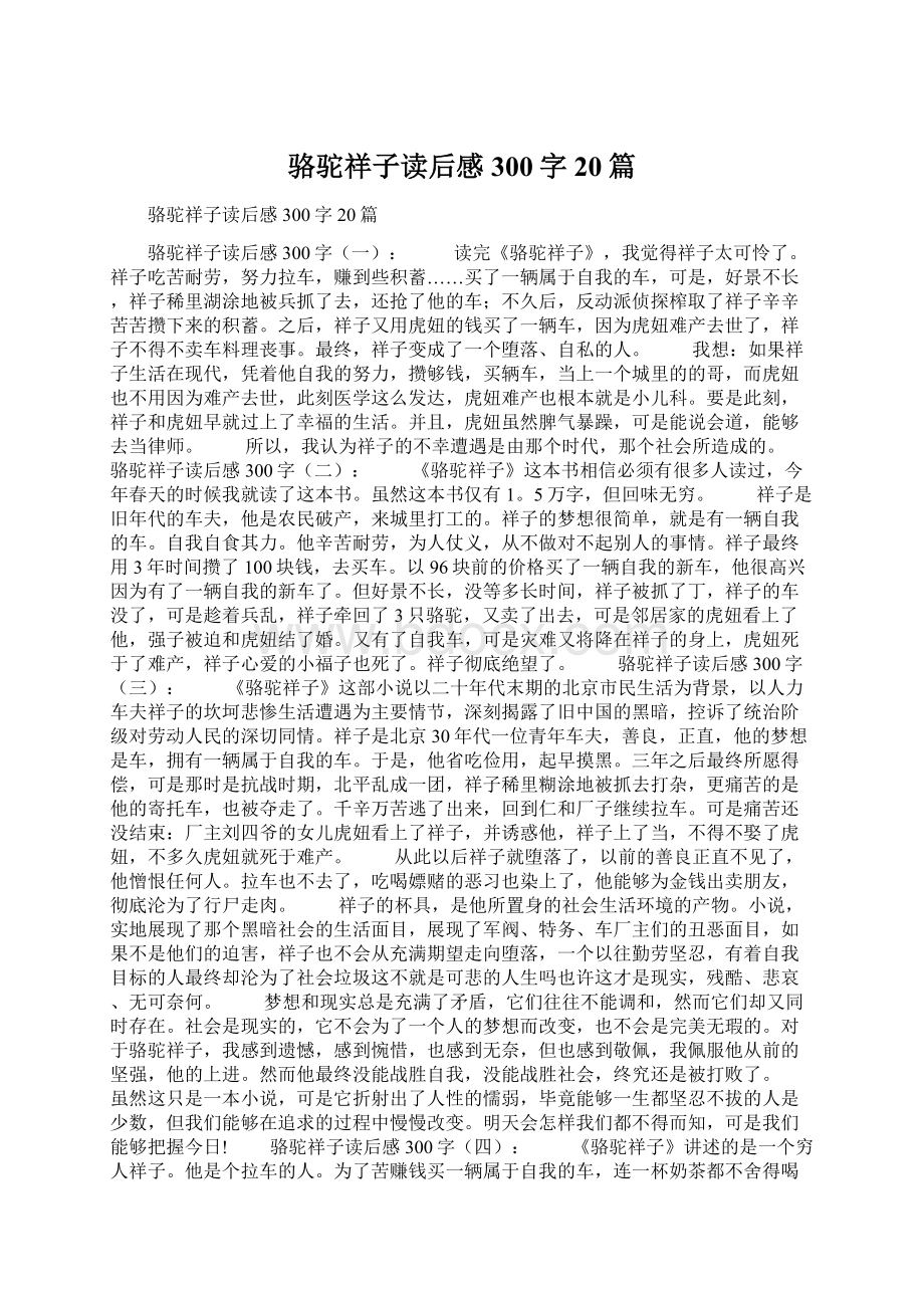 骆驼祥子读后感300字20篇Word格式文档下载.docx