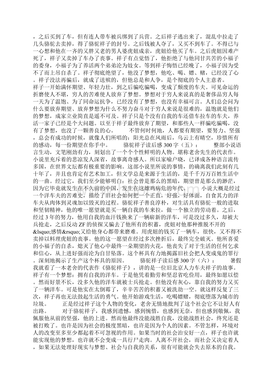 骆驼祥子读后感300字20篇Word格式文档下载.docx_第2页